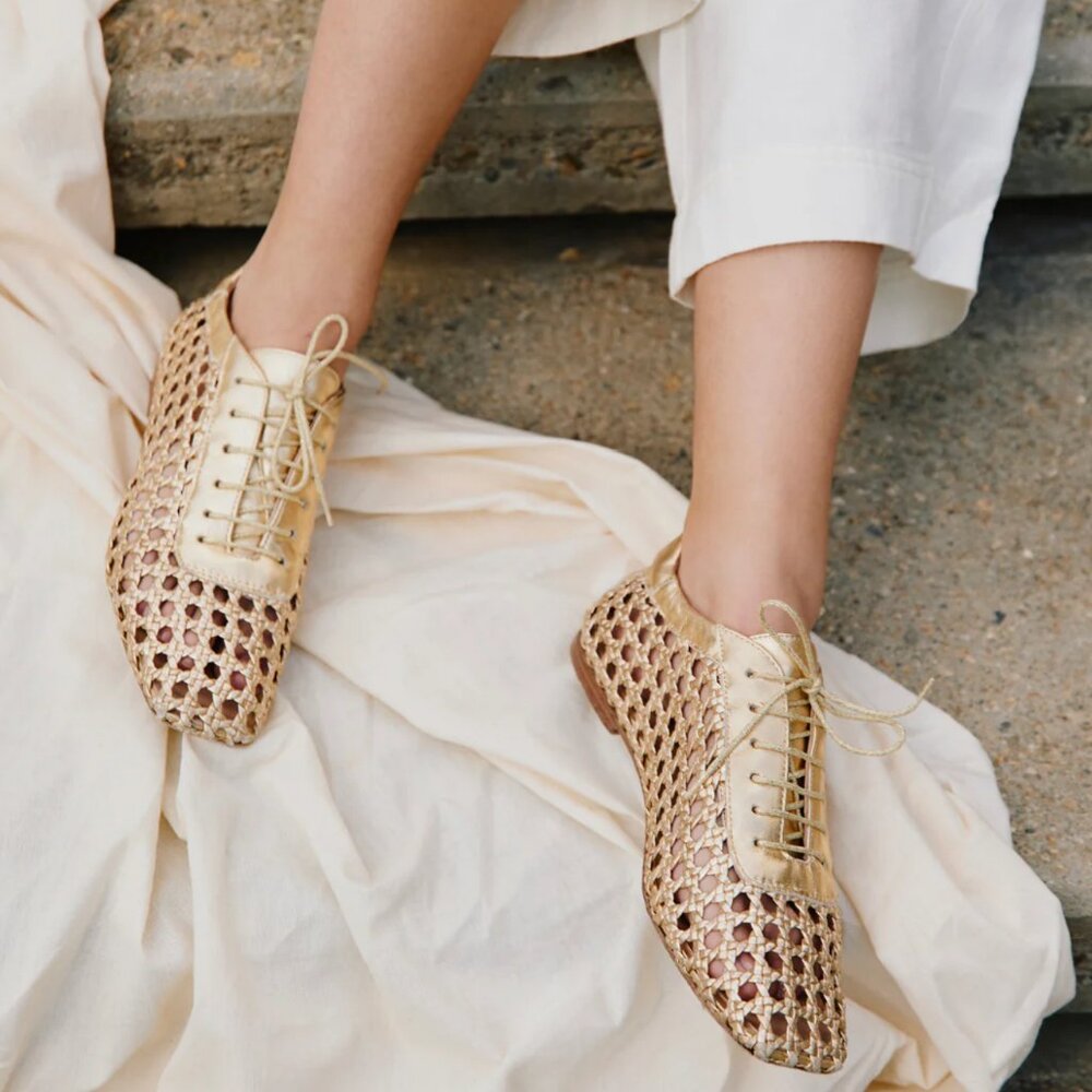Andrea Gomez Antonia Gold Leather Oxfords - Brand new in box
